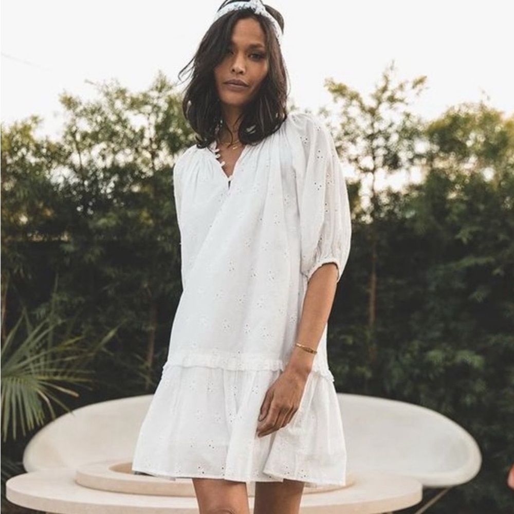 Cleobella Nevah White 100% Organic Cotton Eyelet Balloon Sleeve Mini Small